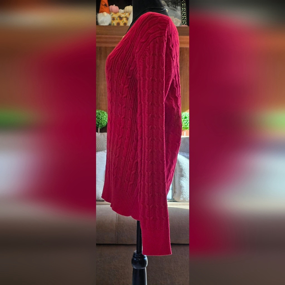 St Johns Bay Red V Neck Cable Knit Sweater NWT - Picture 3 of 7